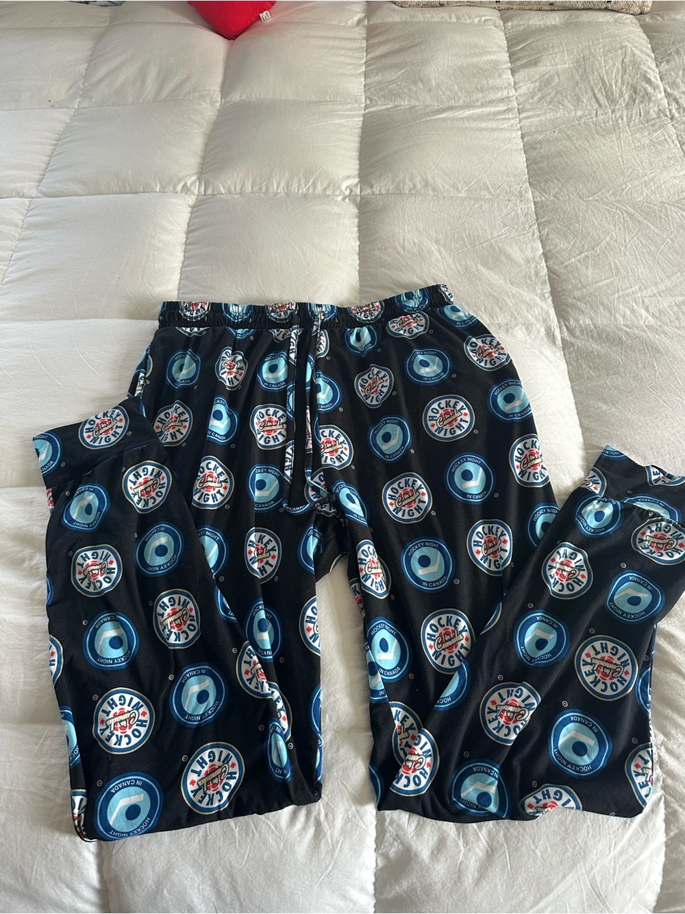 Ada Black Hockey Puck Print lounge pants with Blue Accents